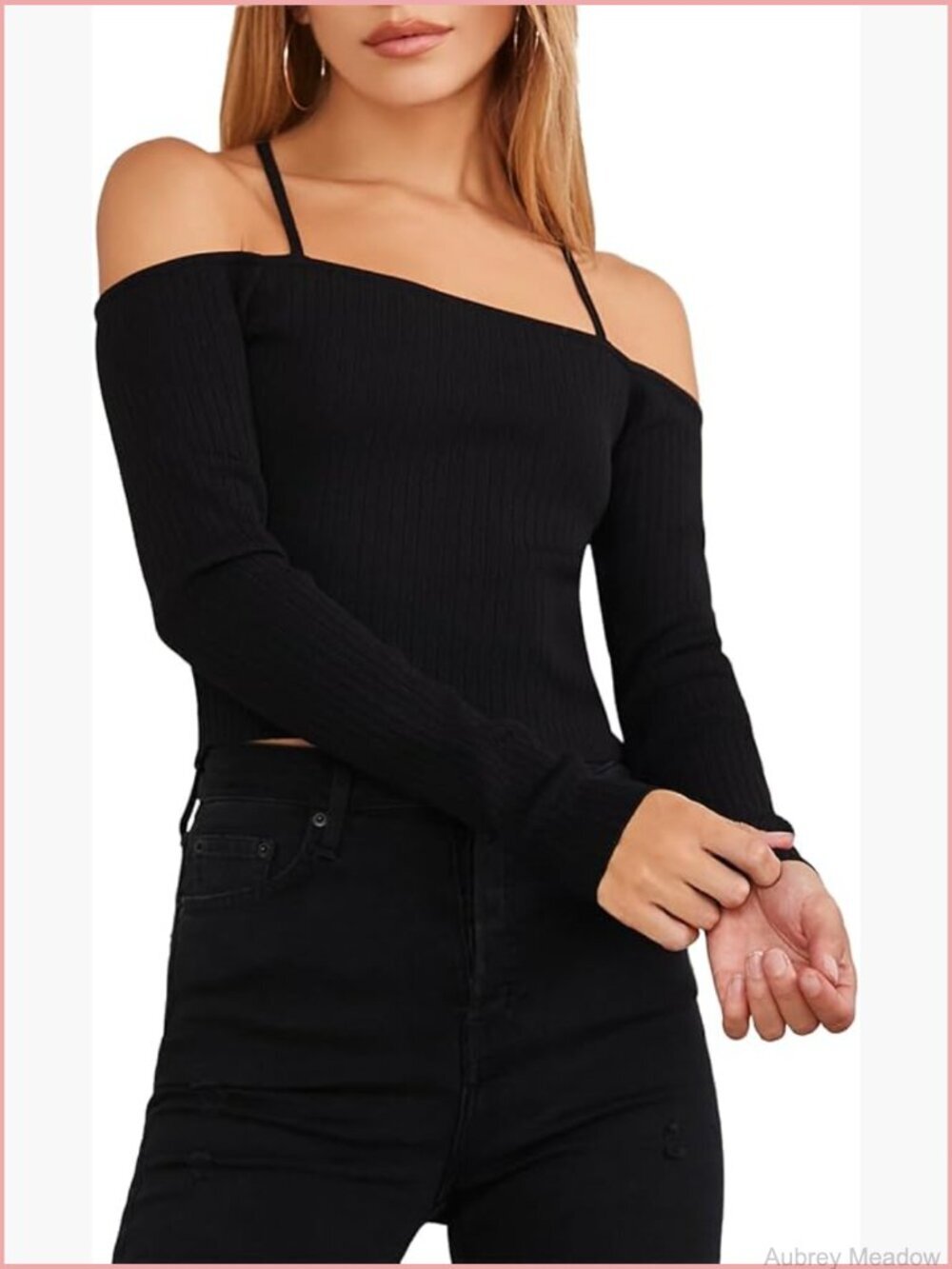 Off-Shoulder Cropped Sweater with Cami Straps Crisscross
